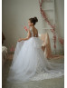 Beaded White Lace Tulle Sheer Back Flower Girl Dress